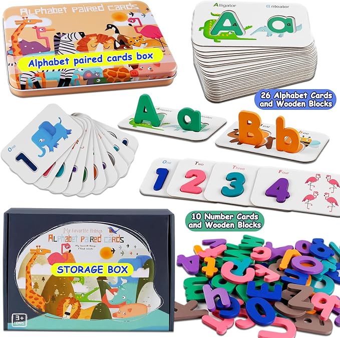 LOOIKOOS Number and Alphabet Flash Cards for Toddlers 3-5,ABC Montessori Toys for 3+ Year Old Wooden Letters Puzzle Preschool Learning Activities
