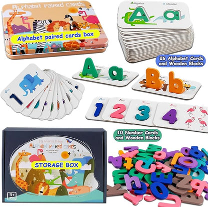 LOOIKOOS Number and Alphabet Flash Cards for Toddlers 3-5,ABC Montessori Toys for 3+ Year Old Wooden Letters Puzzle Preschool Learning Activities