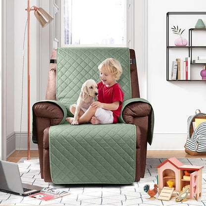 KinCam 100% Waterproof Recliner Chair Cover, Reclining Couch Covers for Pets, Dogs, Recliner Couch Slipcover Furniture Protector with Elastic Straps for Kids(23.6", Sage Green)