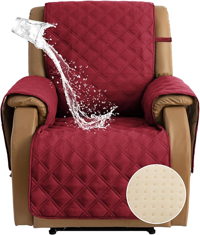 TOMORO Non-Slip Oversized Recliner Cover, 100% Waterproof Quilted Recliner Chair Slipcover Furniture Protector with Pockets, Washable Couch Cover with Elastic Straps for Kids and Pets