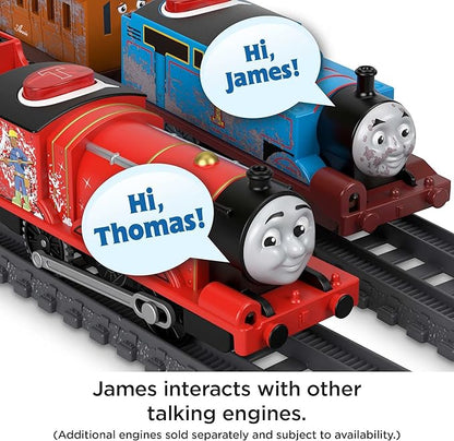 Thomas & Friends Motorized Toy Train Talking James Engine with Sounds Phrases & Coal Car for Preschool Pretend Play Kids Ages 3+ Years