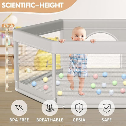 Hiaksedt Large Baby Playpen 65x65 Inch, Play Pens for Babies and Toddlers Hexagonal Type Baby Play Yards for Indoor & Outdoor with Breathable Mesh Anti-Fall