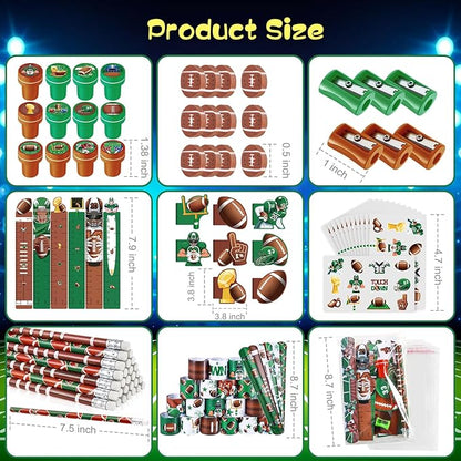 BenLouis 240Pcs Football Party Favors Sports Theme Party Pencils Stickers School Stationery Bulk for Kids Football Birthday Party Team Gift Goodie Bag Fillers Classroom games Rewards Supplies