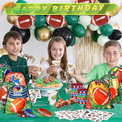 12 Set Football Party Favors Sport Birthday Supplies Drawstring Backpack Silicone Bracelet Keychain Tattoo Sticker Toy Gift Boy Kid Goodie Bag Stuffers Classroom Reward Football Party Supplies