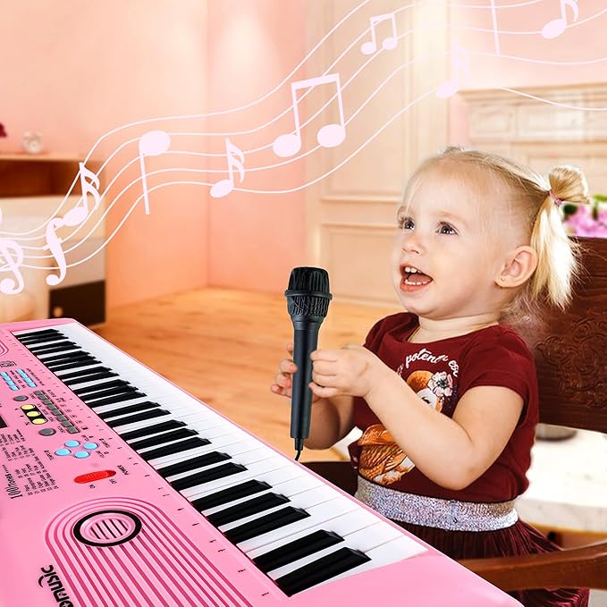 Keyboard Piano 61 Key Electric Digital Piano Music keyboard w/Microphone Portable Piano For Kids Beginner Birthday Christmas Gifts Pink