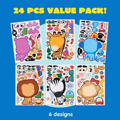 JOYIN 24PCS 9"x6" Make a face Stickers for Kids, Make Your Own Safari Animal Stickers, Jungle Party Favors Kids Crafts, Goodie Bags Stuffers, Classroom Rewards
