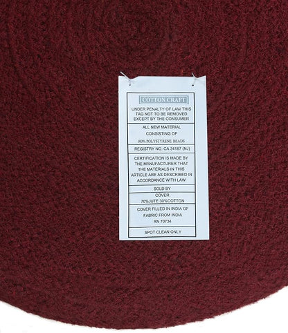 COTTON CRAFT Braided Pouf – Cylindrical Jute Cotton Ottoman Boho Foot Stool - Bedroom Dorm Family Room Accent Seating – Rustic Decorative Round Pouf – 15 Dia x 16 Height - Natural Burgundy