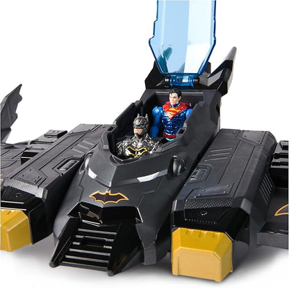 DC Comics, Metal Force Transforming Batwing, 2-in-1 Playset, Includes Batman and Superman Figures, with Projectiles and Character Cards, Kids Toy for Boys and Girls Ages 4+