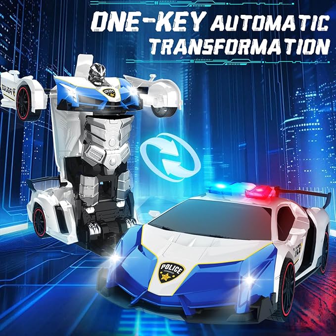Dolanus Remote Control Car - Transform Police RC Cars, Robot Toys for Ages 5-7, Kids Toys, 4 Year Old Boy Toys, Birthday Gifts for Boys Kids Toddlers, Toys for 3 4 5 6 7 8 10 12 Years Old Boy- Blue