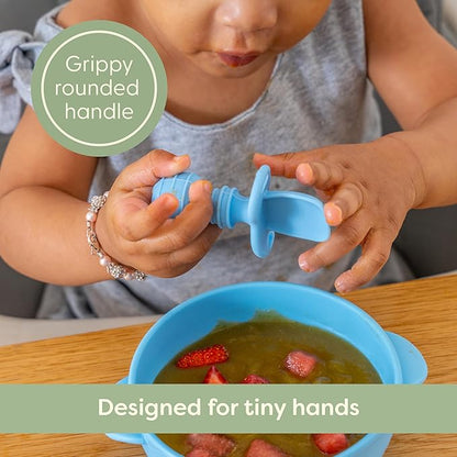 UpwardBaby 3 Pack Silicone Baby Feeding Spoons with Anti Choke Barrier - Baby Spoons Self Feeding 6 Months, First Stage Infant Supplies, Toddler Utensils, Baby Led Weaning Soft-Tip Training Spoons