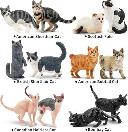 12PCS Cat Figurines, Plastic Cat Figures Realistic Kitten Toys, Cat Cake Toppers Halloween Christmas Birthday Gift for Kids & Children