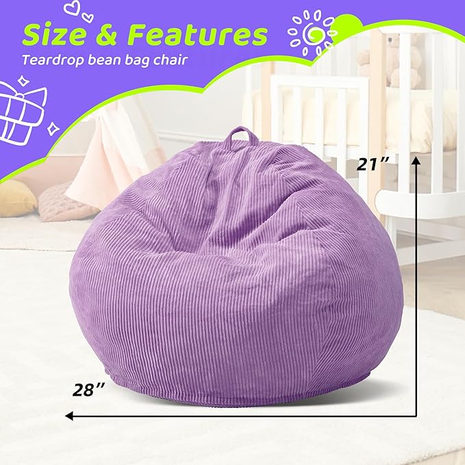 Bean Bag Chairs Teardrop Bean Bag Chair Beanbag Chair with Memory Foam Filled Machine Washable Cover for Living Room, Bedroom (Small,Purple)