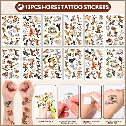 110 Horse Party Favors Western Cowboy Birthday Supplies Straw Bubble Silicone Bracelet Sticker Tattoo Toy Gift Boy Kid Goodie Bag Stuffer Rodeo Animal Horse Themed Party Favors