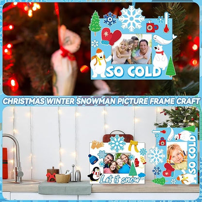 30 Pack Winter Craft for Kids Winter Picture Frame with Easel DIY Holiday SnowFlake Christmas Paper Art Crafts Kit with Stand Cardboard Photo Frames Bulks Game Acticvity for Kindergarten Preschool Kid