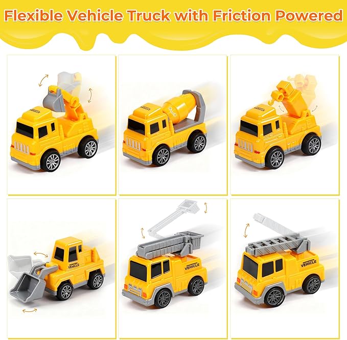 Construction Toy Trucks with 6 Construction Vehicles, Sound Light Transport Carrier Truck Construction Toys for Kids 3-5-7, Toddler Boy Toy for 3 4 5 6 7+ Year Old Boy Birthday Gifts Christmas
