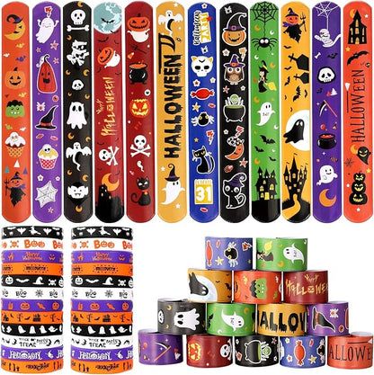 MGparty Halloween Party Favors, 72Pcs Slap Bracelets Rubber Wristbands Halloween Toys for Kids Halloween Party Supplies Decorations Treat Bags Gifts Goodie Bags Filler