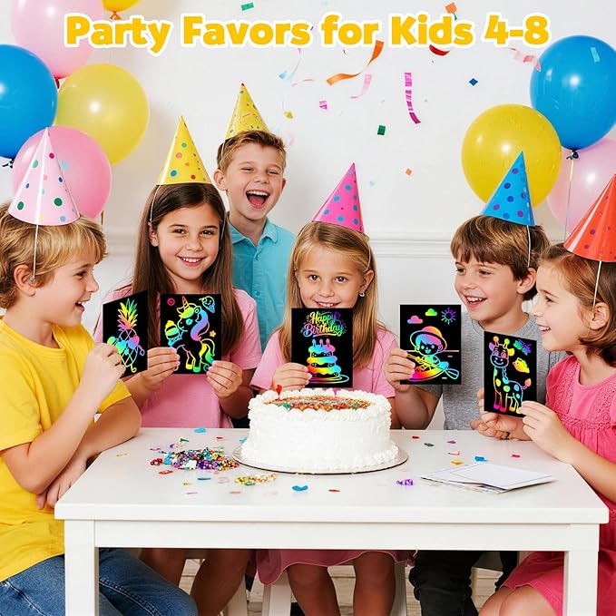 ZMLM Scratch Rainbow Art Paper Set - 100Pcs Magic Scratch Off Art Craft Supplies Kits for Kids Girls Boys Black Scratch Notes Sheet Doodle Pad for Fun DIY Toy Return Gift Birthday Party Favors