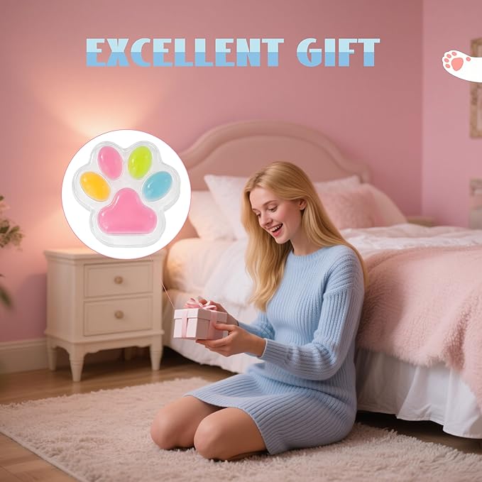 Large Cat Paw Taba Squishy Squeeze Toys 5-inch Pink Cute Fufu Squishy Sensory Stress Relief Fidget Toys for Party Favors Sensory Anxiety Toys for Adults (4-Color Rainbow)