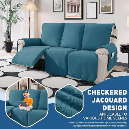 Easehomey Waterproof Recliner Sofa Cover Non-Slip couch cover recliner sofa 3 section with Elastic Band Two Pockets, Washable Couch Covers Furniture Protector for Kids,Dogs(Peacock Blue,Recliner Sofa)