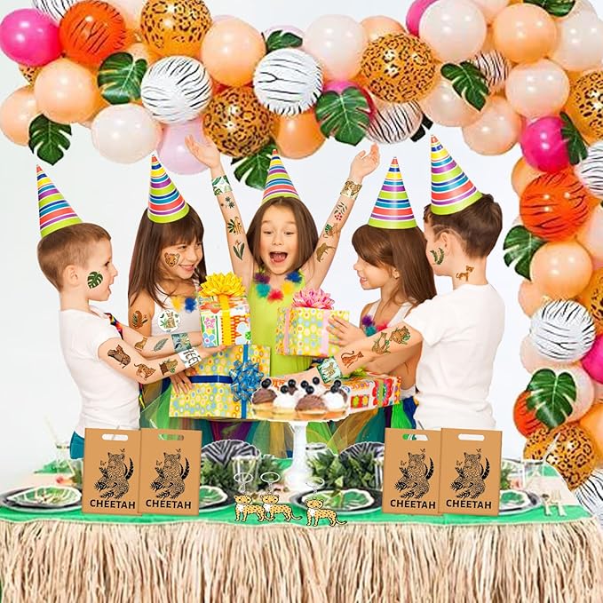 Cheetah Party Favors Cheetah Theme Slap Bracelets Key Chains Badge Temporary Tattoos Gift Bags for Kids Jungle Leopard Cheetah Birthday Party Baby Shower Safari Party Supplies