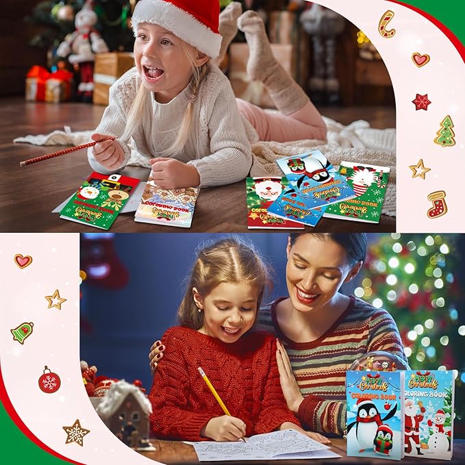 Cholemy 56 Pcs Christmas Coloring Books for Kids Party Favors Mini Christmas Coloring Books Bulk DIY Art Winter Small Coloring Books Xmas Stockings Goodie Bags Stuffers Party Supplies(Classic Style)