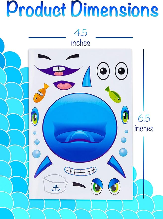 24 Make A Big Sea Life Sticker Sheets - Orca Killer Whale, Humpback, Dolphin & Great White Shark Stickers - Great Addition to Mermaid Birthday Party Favors - Fun Activity That Encourages Creativity