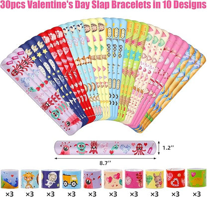 ceiba tree 30Pcs Valentine's Day Slap Bracelets with Cards Gifts for Kids Valentines School Classroom Class Classmates Exchange Prizes Party Favors Goodie Bag Stuffers