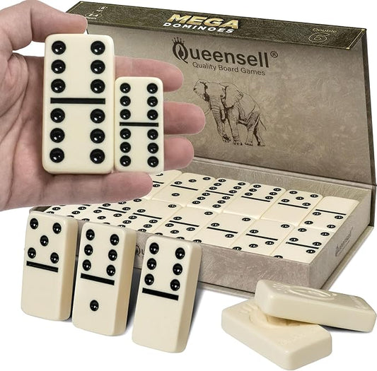 Mega Large 3" Dominoes Set for Adults and Kids – Dominoes Double 6 Classic Board Games – Double Six Dominoes Set with 28 Tiles and Gift Case, Juegos de Mesa (MEGA)