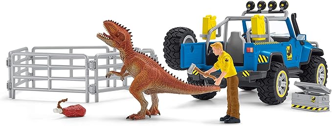 Schleich Dinosaur Toy Truck with Dino Outpost & Giganotosaurus 36- Piece Playset for Kids Ages 4+