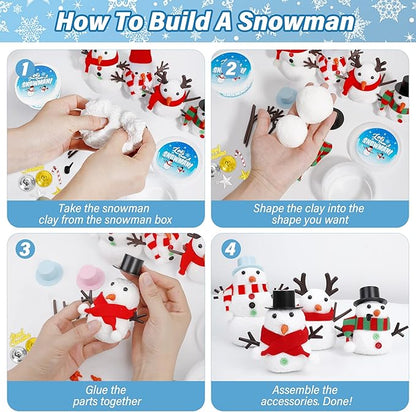EOBOH 100pcs Snowman Craft, Build a Snowman Kit Indoor Decorations, Snowman Kit DIY Christmas Ornaments, Creative Air Dry Modeling Clay Bulk, Xmas School Family Party Activities Snowman Making Set