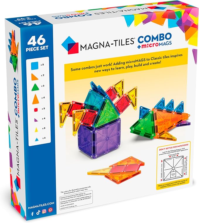 MAGNA-TILES® Combo 46-Piece Magnetic Construction Set, The Original Magnetic Building Brand