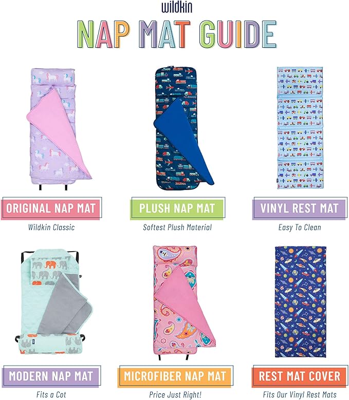 Wildkin Original Nap Mat with Reusable Pillow for Boys & Girls, Perfect for Elementary Daycare Sleepovers, Features Hook & Loop Fastener, Cotton Blend Materials Nap Mat for Kids