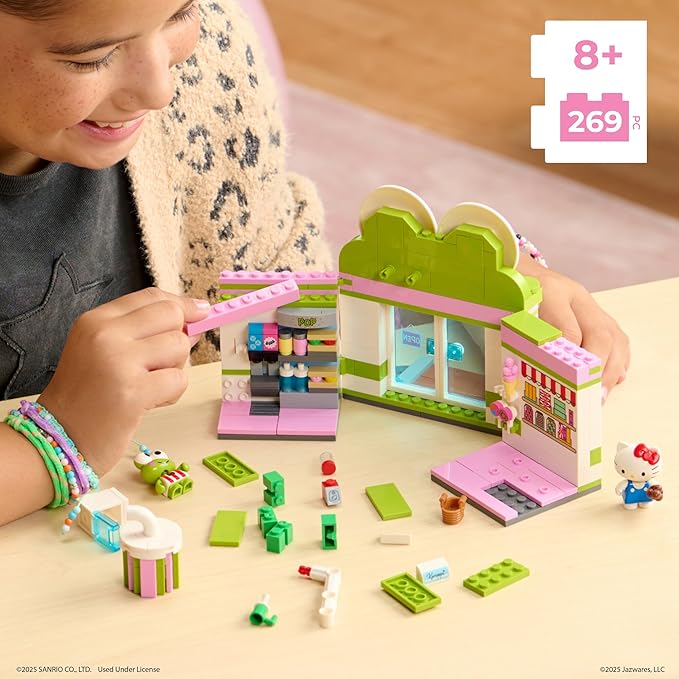 BLDR Hello Kitty and Friends Keroppi Mart Building Set with Hello Kitty and Keroppi Minifigures - Gift for Kids, Girls, Sanrio, and Kawaii Fans Ages 8+, 0103