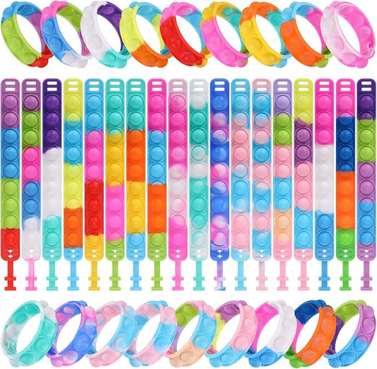 90 Pcs Kids Party Favors Pop Fidget Toys Bulk Its Fidget Bracelet It Birthday Party Favors for Kids Goodie Bags Stuffers Classroom Prizes Bubble Poppers Toddlers Toy for Students Girls Boys Cheap