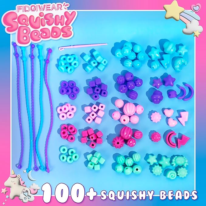Fidgiwear Squishy Beads – Dreamy Blue Theme, Create Fashionable Fidget Jewelry with Scented Squishy Beads for Jewelry Making, Toddler Sensory Bracelet Making Kit for Ages 3+