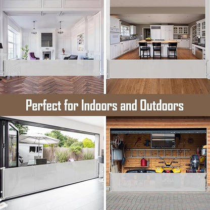 178 Inch Extra Long Baby Gate Retractable Dog Gate Outdoor Gates for Decks Indoor Retractable Baby Gates Wide Dog Gate for Super Wide Openings Retractable Gates for Dogs, Garage Gate, Light Gray