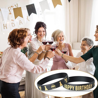 Junkin 30 Pieces Birthday Party Rubber Bracelets Silicone Stretch Wristbands Letters Patterns Printed Party Supplies Inspirational Quote Silicone Bracelets for Men and Women (Birthday Style)