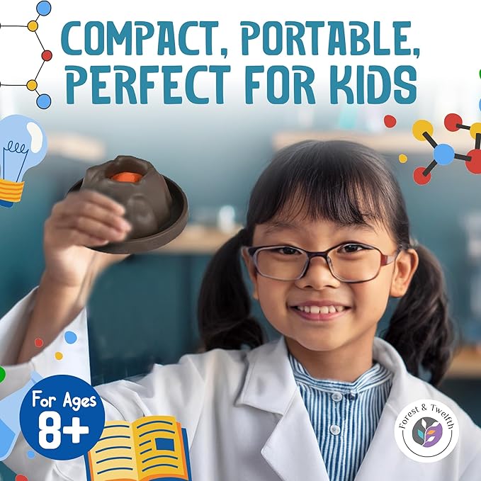 Volcano Science Kit for Kids 8-12 or Above- 9 Pcs Complete Volcano Kit Including NaHCO, C H O Powder, Eye Protection Masks and More- Safe, Non-Toxic Volcano Toys for Kids- Science Learning Games