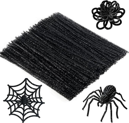 Caydo 200 Pieces Glitter Black Pipe Cleaners,Thick Fluffy Chenille Stems, Pipe Cleaner Crafts for Arts & Crafts, Perfect for Making Animals, Flowers, and Festive Decorations