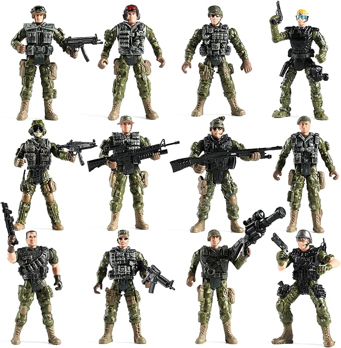 Army Men Action Figures Set, Include 12 Toy Soldiers with Digital Camo and Millitary Weapons-US Army Special Forces Group Toys for Kids Boys, Best Age 4-7 Year Old
