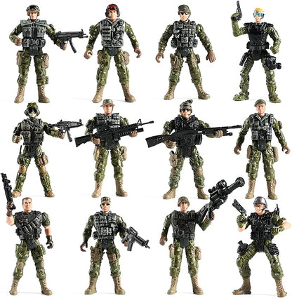Army Men Action Figures Set, Include 12 Toy Soldiers with Digital Camo and Millitary Weapons-US Army Special Forces Group Toys for Kids Boys, Best Age 4-7 Year Old