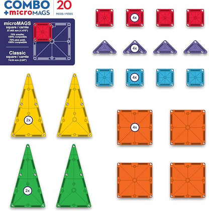 MAGNA-TILES Combo 20-Piece Magnetic Construction Set, The Original Magnetic Building Brand