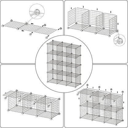 C&AHOME Wire Cube Storage, 12 - Cube Organizer Metal C Grids, Modular Shelves Units, Closet Organizer, Ideal for Home, Office, Living Room, 36.6”L x 12.4”W 48.4”H, Silver Gray UWCS3012G