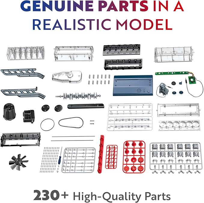 Playz Inline 6 Engine Model Kit - Build Your Own STEM Inline 6 Small Engine That Runs Kit for Adults & Kids Age 10-12+, Visible Inline 6 Mini Engine Kit That Works for Adult w/ 230 STEM Parts
