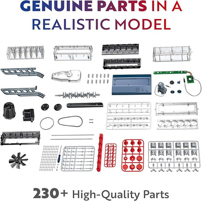 Playz Inline 6 Engine Model Kit - Build Your Own STEM Inline 6 Small Engine That Runs Kit for Adults & Kids Age 10-12+, Visible Inline 6 Mini Engine Kit That Works for Adult w/ 230 STEM Parts