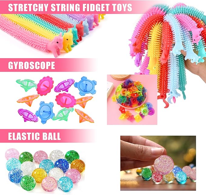 Unicorn Party Favors Unicorn Figures Goodie Rainbow Elastic Ball Bracelets Stickers Gifts Pinata Filler Bulk Toys for Unicorn Party Girl Kid Birthday Party Stuffers Supplies (Style 01)