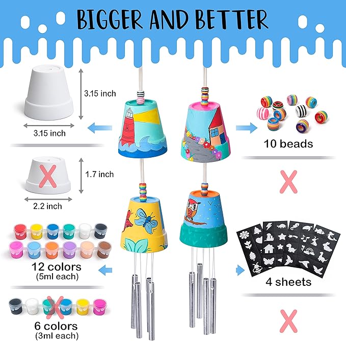 ROMI'S WAY 2-Pack Make Your Own Wind Chime Kit - Larger Bells, Stencils and Beads, Arts and Crafts for Kids Ages 8-12, 6-8 - DIY Craft Kit for Girls & Boys - Unique Art Gifts for Christmas, Birthday