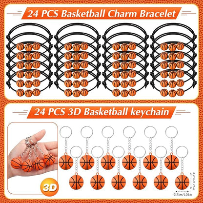 Aoriher 194 Pcs Basketball Party Favors Set Sport Silicone Bracelet Sport Car Keychain Whistle for Girls Boys Birthday Gifts Sport Themed Party Supplies