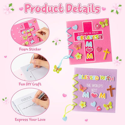 COcnny Mothers Day Crafts Kit - 16 Set Religious Mother’s Day Art Craft for Kids, DIY Diary Book Include 96pcs Pages, Make Your Own Cross Crafting for Mom Gift, Classroom Home Sunday School Activities
