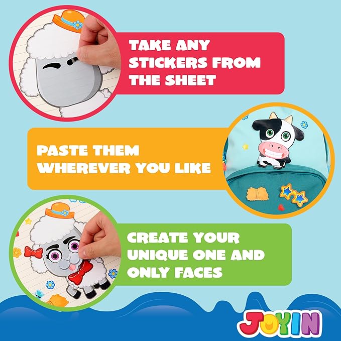 JOYIN 24PCS 9"x6" Make a face Stickers for Kids, Make Your Own Farm Animal Stickers, Party Favors Kids Crafts, Goodie Bags Stuffers, Classroom Rewards